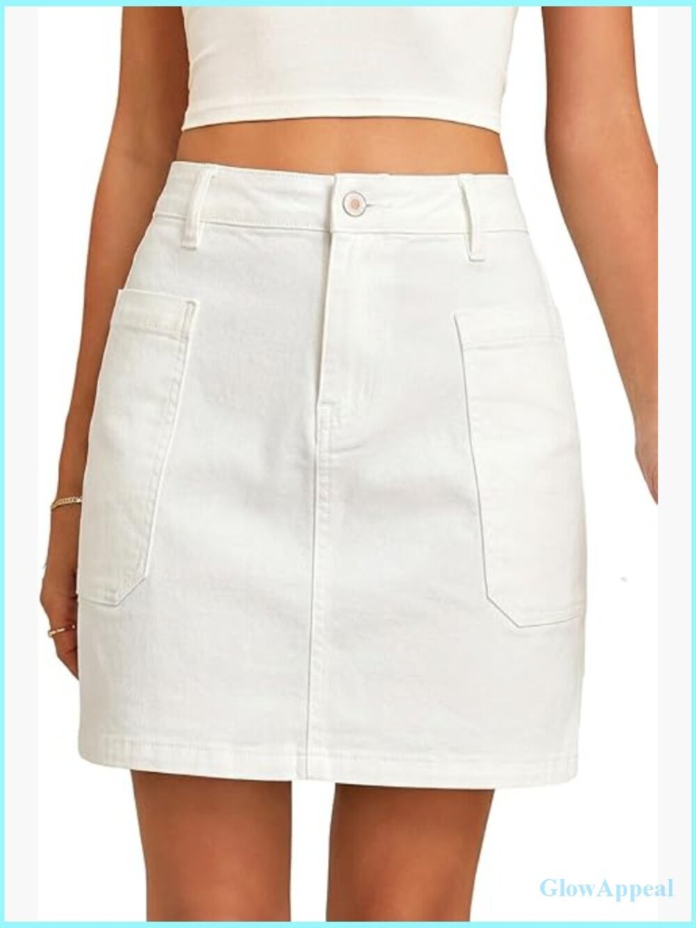 High Waisted Stretchy Denim Skirt with Patch Pockets